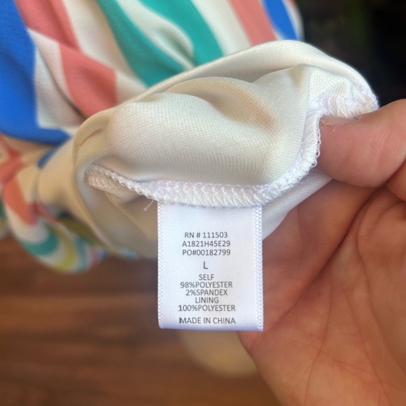 Striped V-Neck Multi Colored Mini Dress with Lining, Tie and Two Pockets Large - Picture 6 of 8